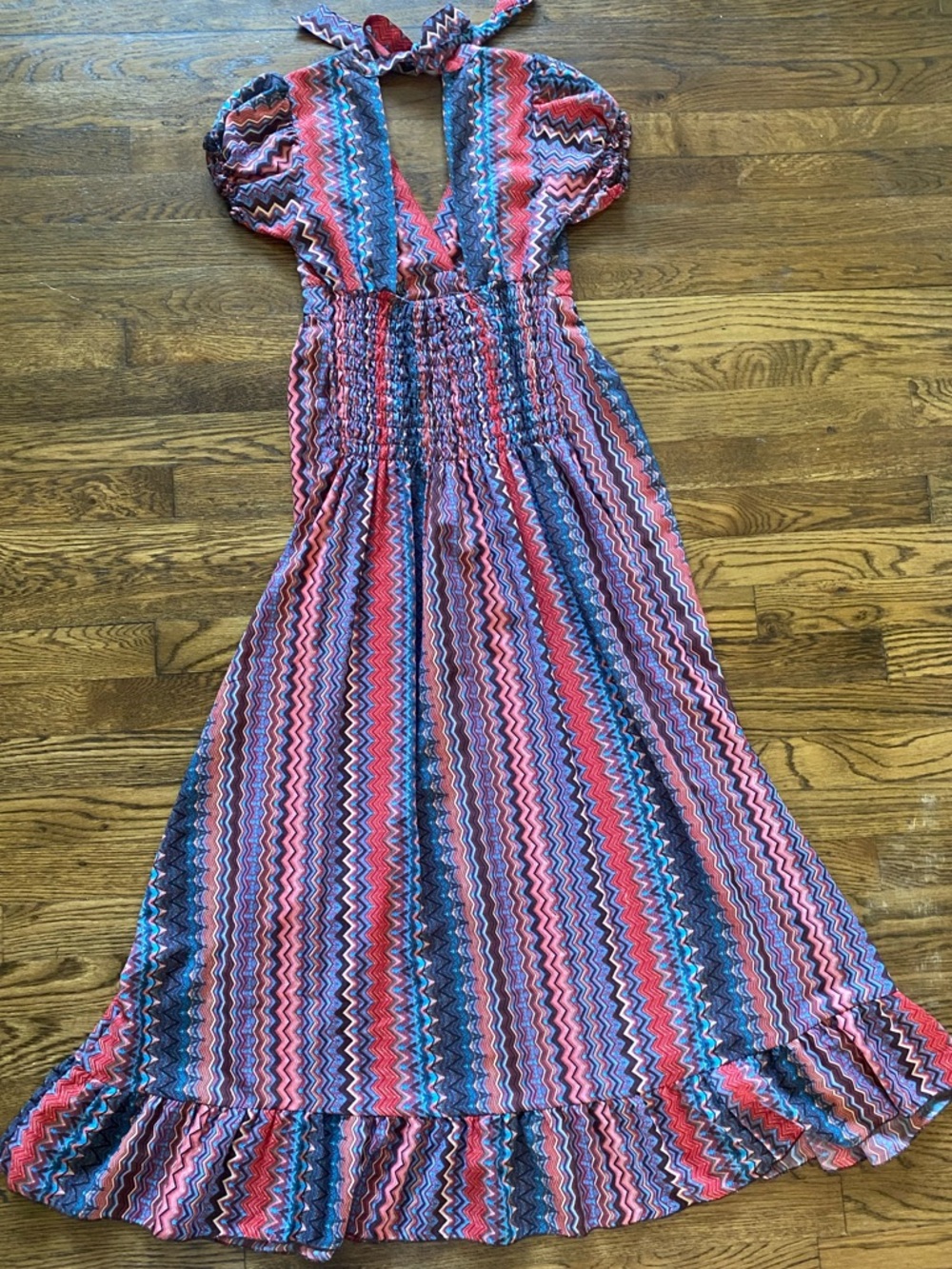 Earthbound Chevron Stripe Maxi Dress - Ties Around Neck - Picture 3 of 8